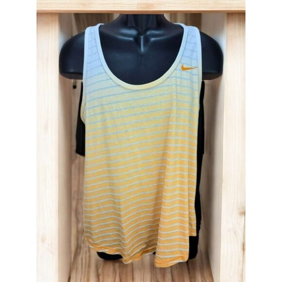 Nike Womens Racerback Tank Top Large Yellow Striped - Picture 1 of 7
